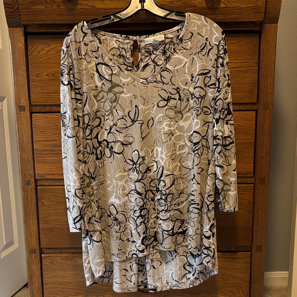 Dana Buchman Floral Tunic Tan/Black/White Women’s Size XL